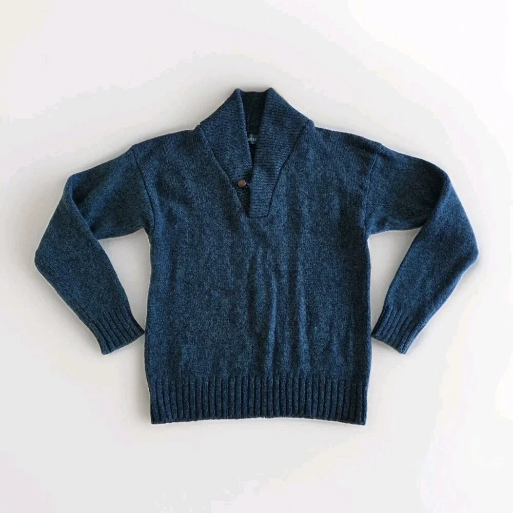 Cricketeer Vtg Sweater Mens L Blue Green Wool Blend Shawl Collar Grandpa Cottage